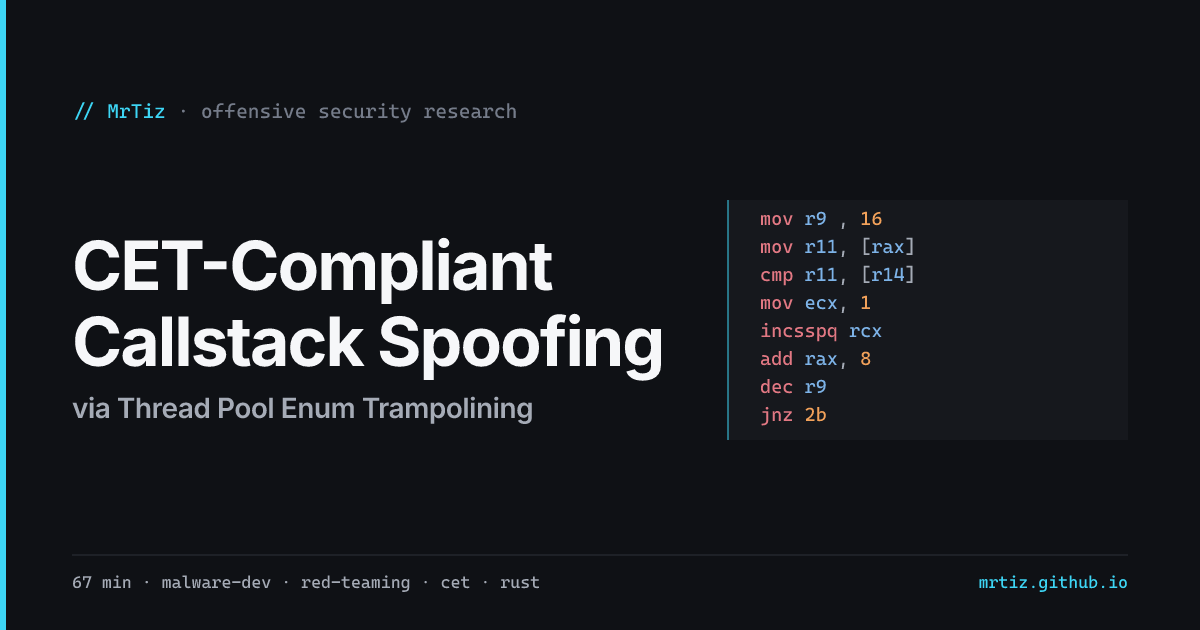 CET-Compliant Callstack Spoofing via Thread Pool Enum Callback Trampolining